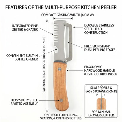 3-in-1 Multifunctional Vegetable Peeler With Wooden Grip (Pack of 1)