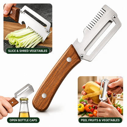 3-in-1 Multifunctional Vegetable Peeler With Wooden Grip (Pack of 1)