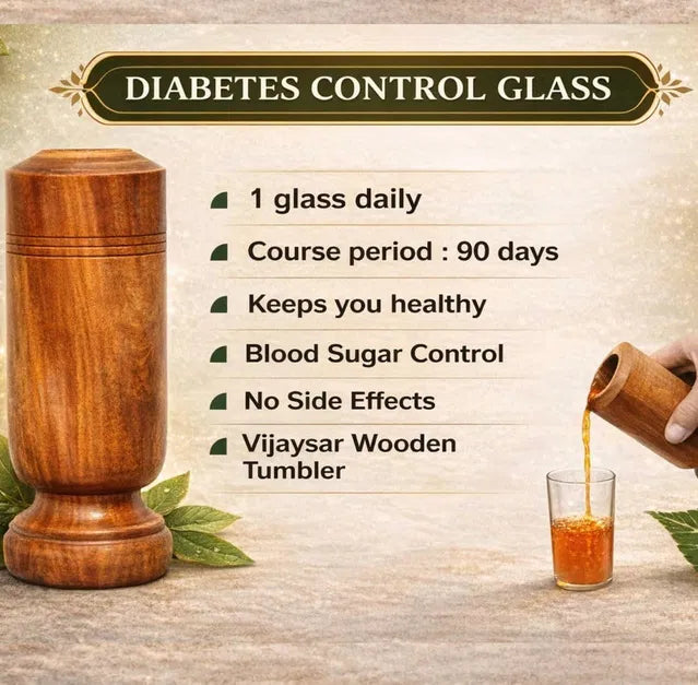 Vijaysar Wooden Glass for Diabetes & Blood Sugar | Ayurvedic Wooden Glass